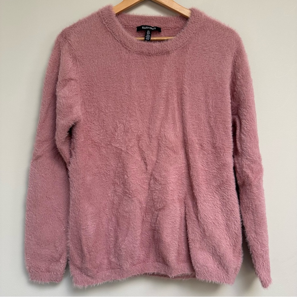 Ellen Tracy Pink Fuzzy Crew Neck Sweater Women’s Size Large‎ | Soft Cozy Knit
